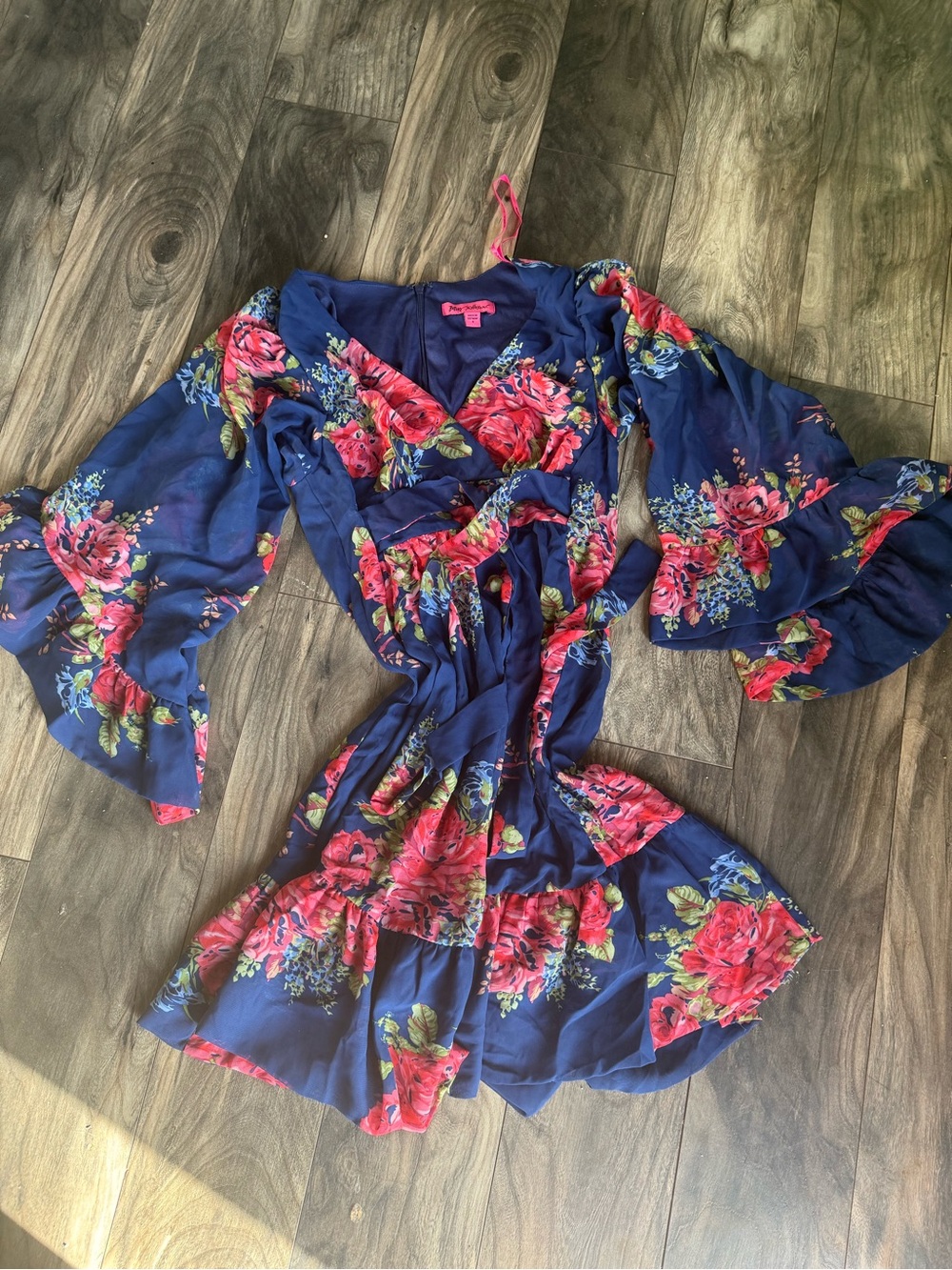 Betsey Johnson Navy Dress with Pink Floral Print